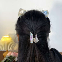 Cute cat ears hair clip Acetate snowflake clip half tied hair ponytail clip Sweet Hair Claw