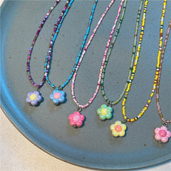 Korea New Colorful Beaded Necklace Sweet And Cute Girl Style Flowers Necklace