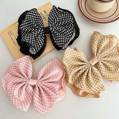 Korea small fresh plaid curly edge bow hairpin tied hair head spring clip hairpin