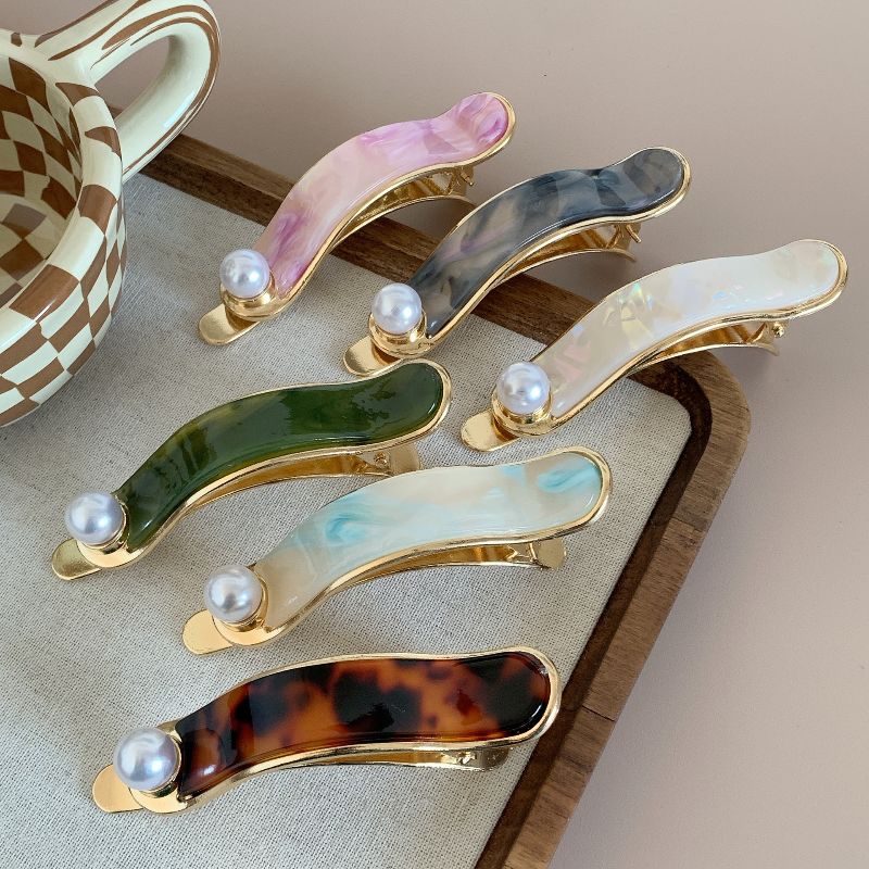 Elegant Acetate Pearl Duck Barrette Korea Marble Hair Clip