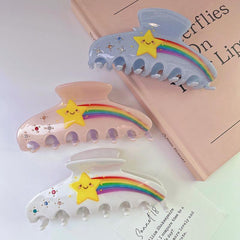 Five-pointed star painted rhinestone claw clip simple star acetic hair clip rainbow shark clip female hair accessories