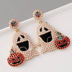 Halloween pumpkin Ghost earrings female niche personality rice beads pearl earrings