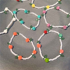 Colorful flower beaded crystal bracelet Sweet and cute girly style flower bracelet