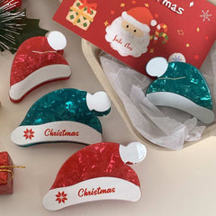 New Christmas red green Santa hat hairpin hair accessories Cute fairy back of head grab clip shark clip side clip