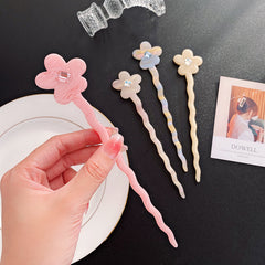 Acetic acid plate flower disc hairpin simple hair clasp back head rhinestone hair stick