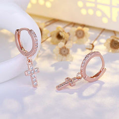New fashion personality cross earrings buckle female simple temperament full of zircon earrings