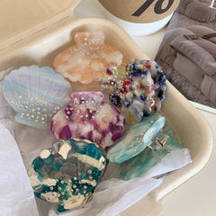 Personality Niche shell Shape Color acetic acid rhinestone Delicate claw small side hair clip Hair accessories