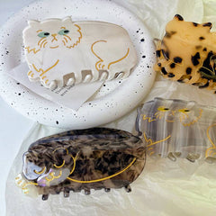 New French large cat hair claw tortoiseshell Siamese Orange cat acetate hairpin Cat shark clip women hair accessories