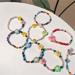 Korean new Dopamine flower smiley stone glass bracelet sweet ins wind love bracelet