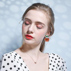 Creative fashion new alloy diamond drop oil personality Halloween pumpkin head earrings