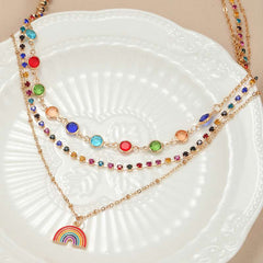 New multicolored multi-layer necklace for female niche design feel claw diamond rainbow fold wear summer dopamine necklace