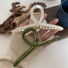 Acetic acid hair clip Korean celebrity large cross back head shark clip temperament floral grab clip pearl hair accessories