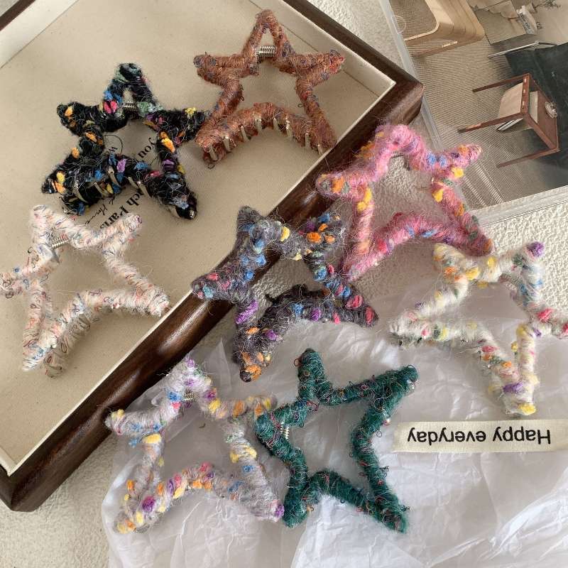 Autumn Winter Plush Star Hairpin Shark Clip High Ponytail Accessory