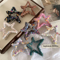 Autumn Winter Plush Star Hairpin Shark Clip High Ponytail Accessory