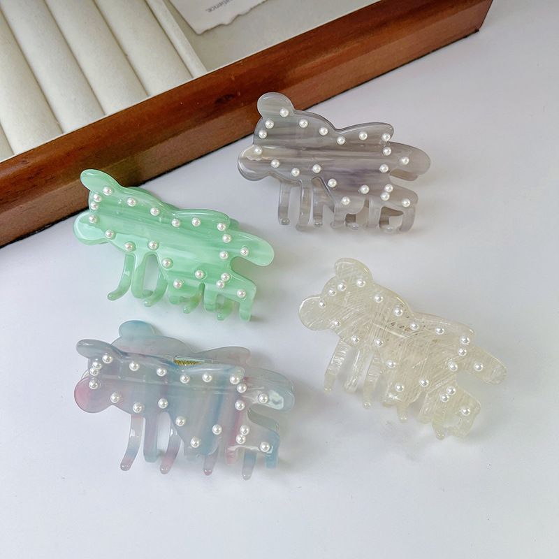 New Bear Pearl Acetic Acid Hair Clip Cute Shark Ponytail Accessory