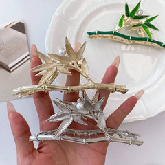 Bamboo hairpin Metallic claw back head Niche design hair accessories cold wind silver shark clip hair claw clip