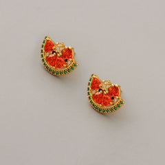 Korea new small fresh watermelon shape inset diamond personality 18K earrings 925 silver needle earrings