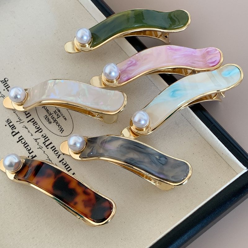 Elegant Acetate Pearl Duck Barrette Korea Marble Hair Clip