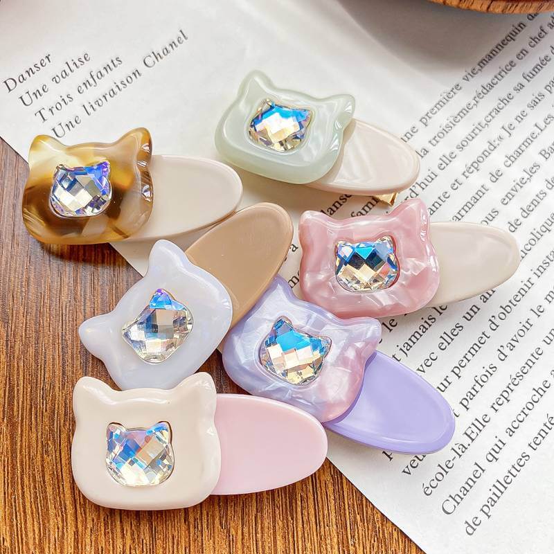 Cute Cartoon Cat Hairpin Acetate Rhinestone Duck Clip Accessory