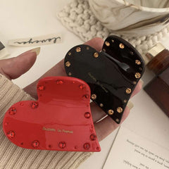 Korean acetic acid love crystal claw clip rhinestone super hair clip light luxury temperament French letter small shark clip