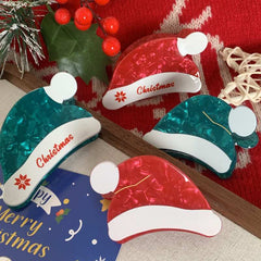 New Christmas red green Santa hat hairpin hair accessories Cute fairy back of head grab clip shark clip side clip