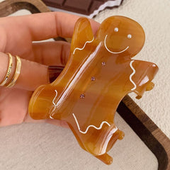 Gingerbread man acetic acid claw smile doll coffee color shark clip personality elegant hair accessories