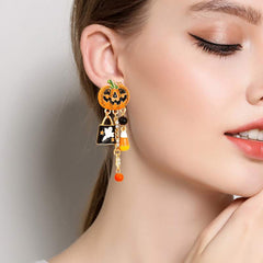Halloween Drop oil diamond pumpkin head ghost pendant earrings Creative personality exaggerated earrings for women