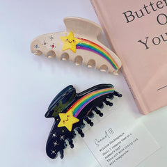 Five-pointed star painted rhinestone claw clip simple star acetic hair clip rainbow shark clip female hair accessories
