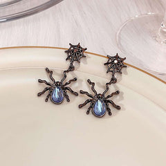 Sweet cool dark spider earrings Moonstone studs personality stereoscopic metal punk earrings