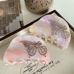 Korean acetic acid clip ins color diamond-encrusting butterfly light luxury minority hair claw back head hair half round shark clip