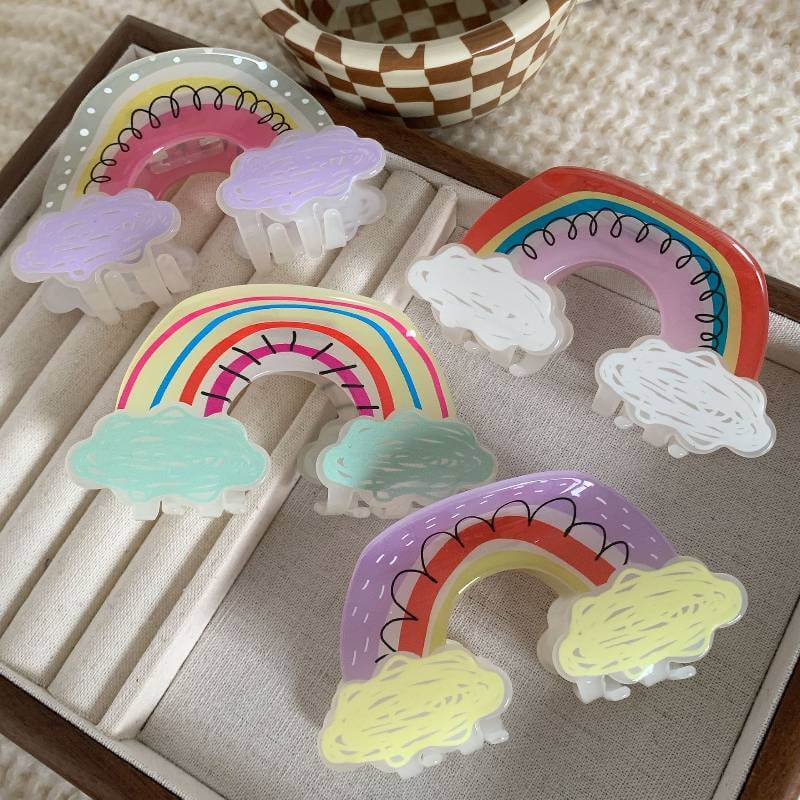 Sweet Cartoon Rainbow Clouds Hair Clip Acrylic Shark Claw