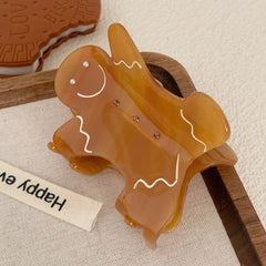 Gingerbread man acetic acid claw smile doll coffee color shark clip personality elegant hair accessories