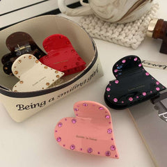 Korean acetic acid love crystal claw clip rhinestone super hair clip light luxury temperament French letter small shark clip