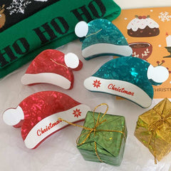 New Christmas red green Santa hat hairpin hair accessories Cute fairy back of head grab clip shark clip side clip