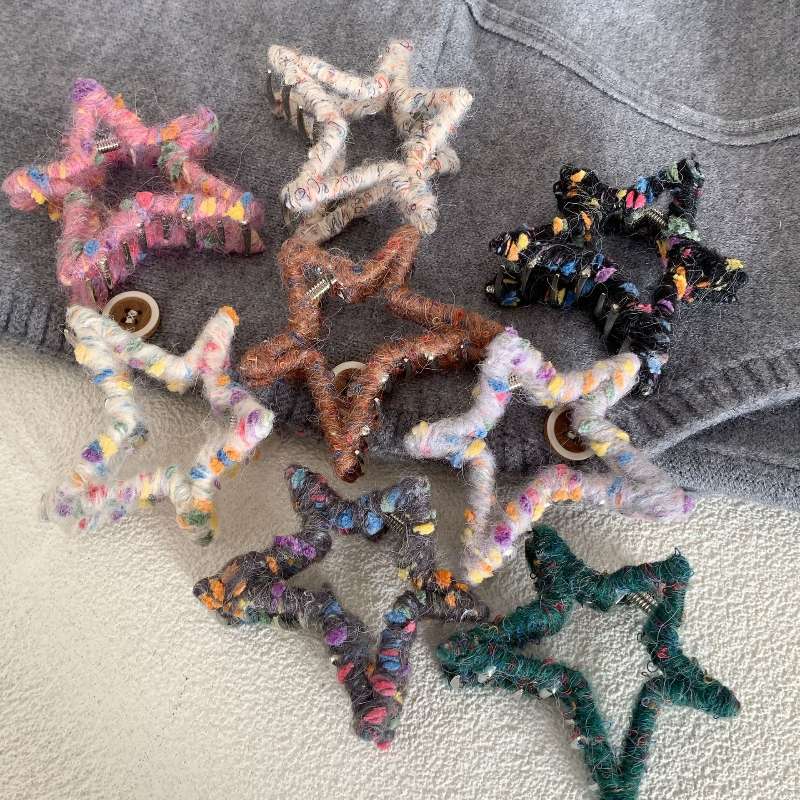 Autumn Winter Plush Star Hairpin Shark Clip High Ponytail Accessory