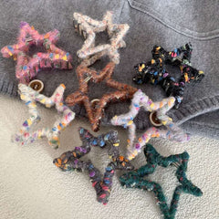 Autumn Winter Plush Star Hairpin Shark Clip High Ponytail Accessory