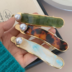Elegant Acetate Pearl Duck Barrette Korea Marble Hair Clip