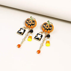 Halloween Drop oil diamond pumpkin head ghost pendant earrings Creative personality exaggerated earrings for women