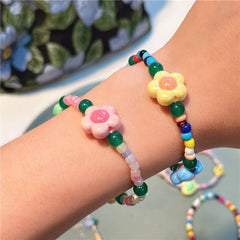 Korean new Dopamine flower smiley stone glass bracelet sweet ins wind love bracelet