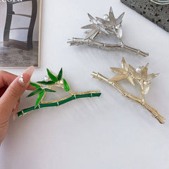 Bamboo hairpin Metallic claw back head Niche design hair accessories cold wind silver shark clip hair claw clip