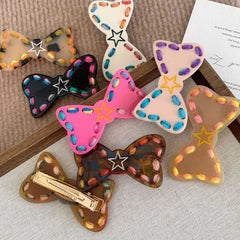 Sweet cool girl color hair clip hand knitted wool bow duck beak clip bow hair barrette accessories