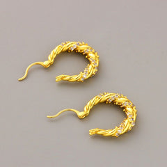 French light luxury copper plated real gold fashion micro inset zircon twist winding designer niche high-grade earring buckle