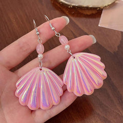 New fashion pink shell beaded jewelry set Bright color small fresh acrylic earring necklace bracelet