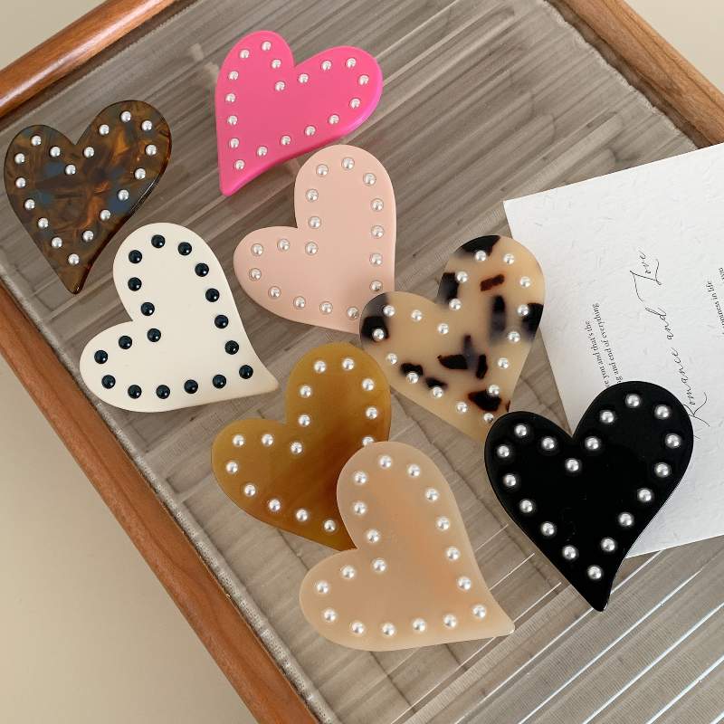 Korean Pearl Love Acetic Acid Duck Hair Clip Fringe Barrette