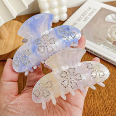 Delicate Large Flower Acetate Shark Clip Rhinestone Hair Claw