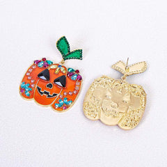Creative fashion new alloy diamond drop oil personality Halloween pumpkin head earrings