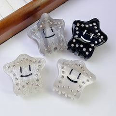 New five-pointed star acetic acid clip star smiley hair clip broken hair clip rhinestone shark clip women hair accessories