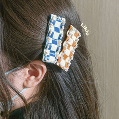 Acetic acid floating pearl wave clip 2023 side clip hair side clip shark checkerboard barrette