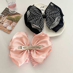 Korea small fresh plaid curly edge bow hairpin tied hair head spring clip hairpin
