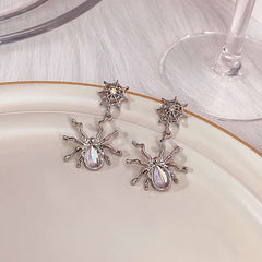 Sweet cool dark spider earrings Moonstone studs personality stereoscopic metal punk earrings
